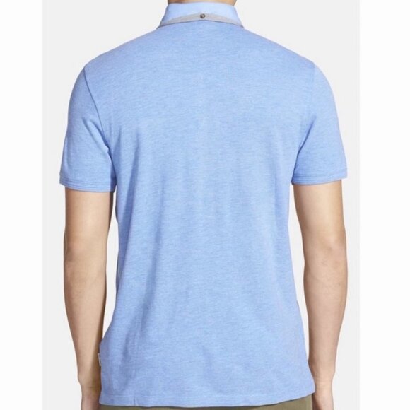 Ted Baker Ovaskep Piqué Polo Collar Slim Shirt Size 2XL Short Sleeve Blue Glee - Picture 3 of 11
